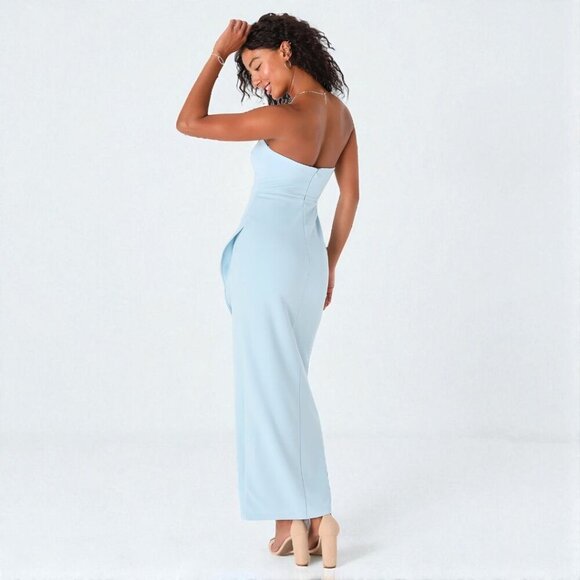 Lulus After Hours Light Blue Strapless Ruffled Maxi Dress Size Small - Picture 2 of 9